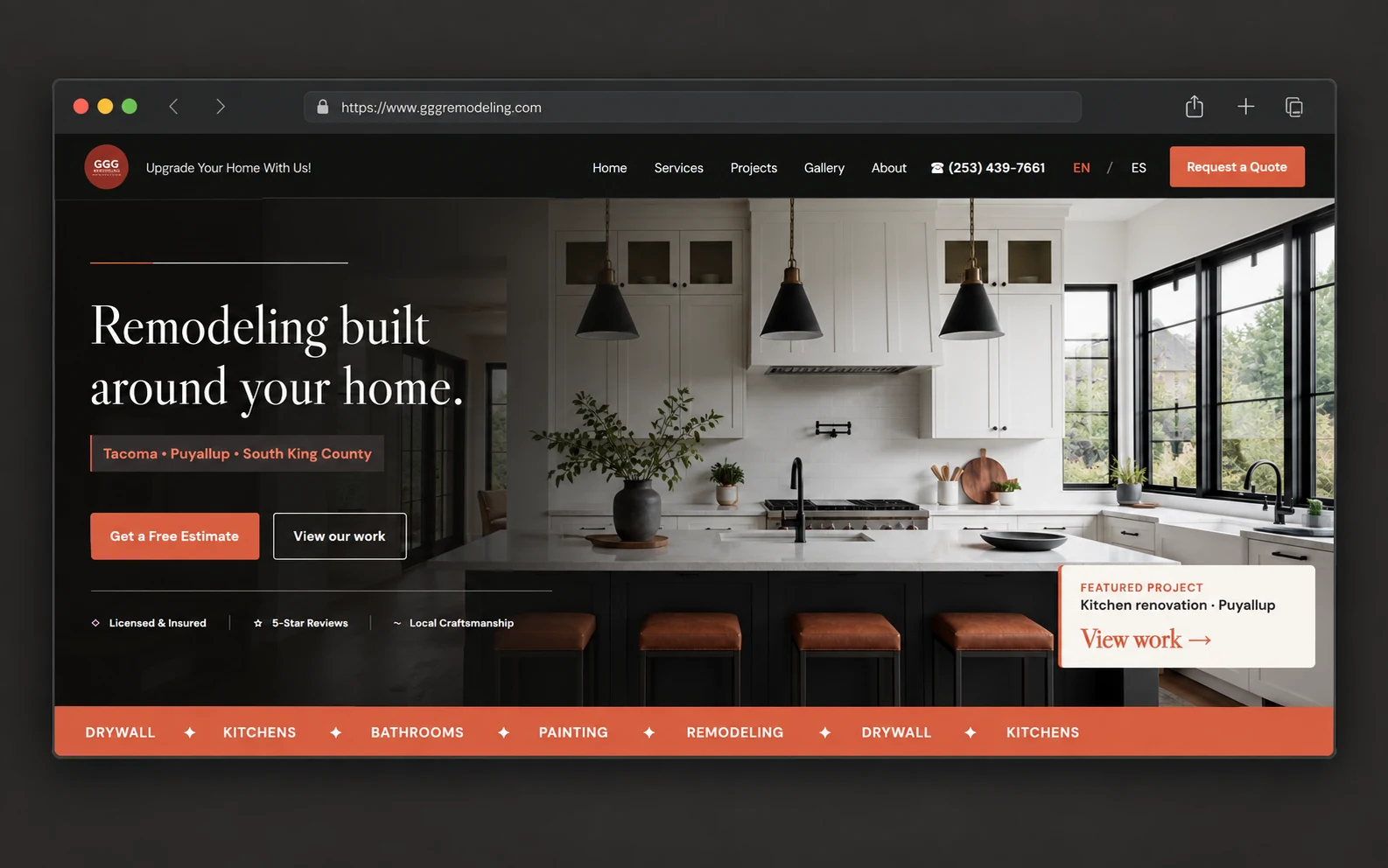 Vista del sitio web de GGG Remodeling