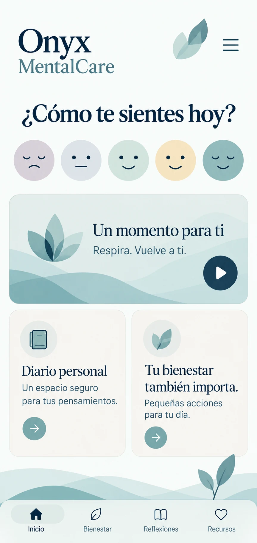 Vista móvil de Onyx MentalCare