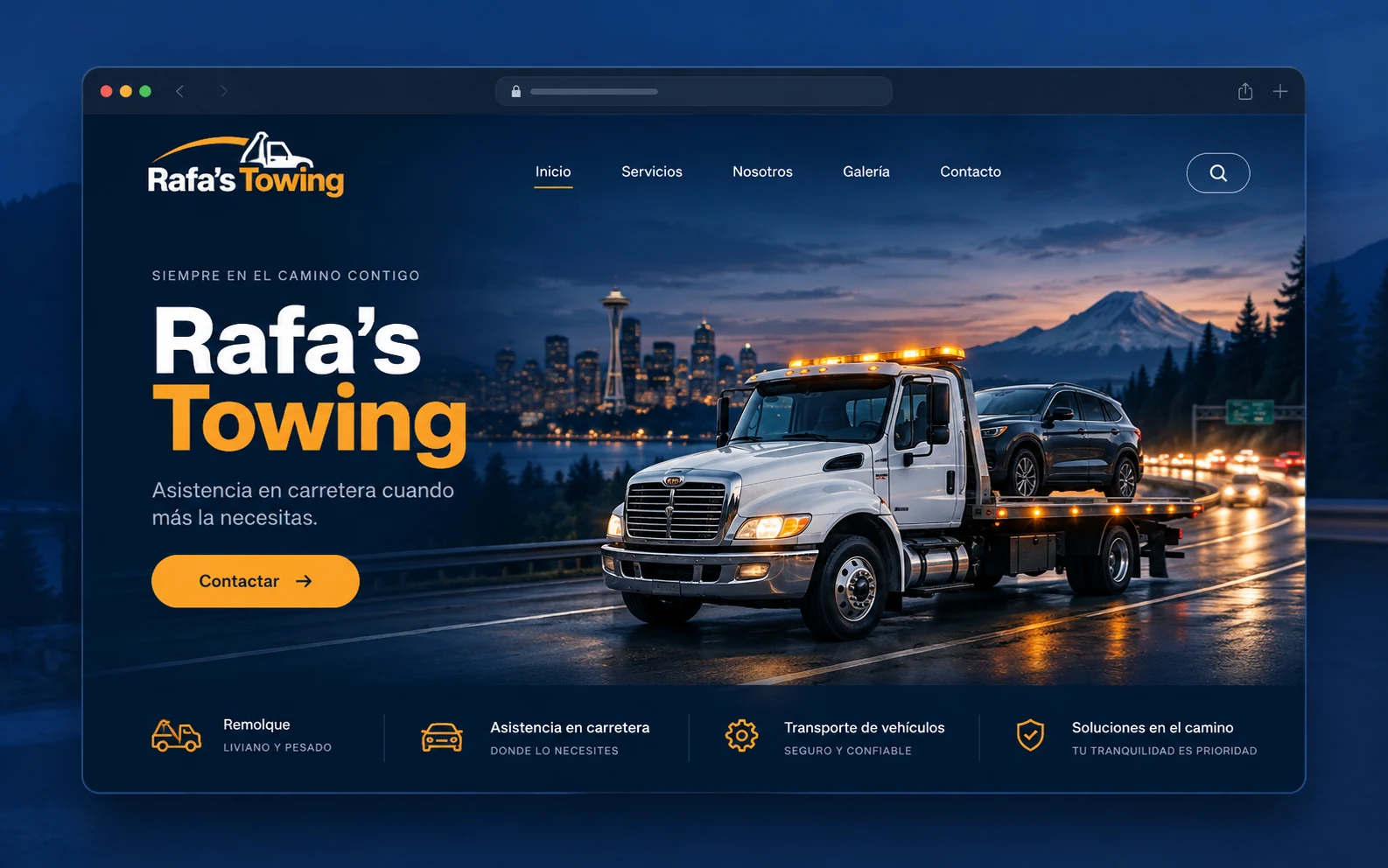 Captura del sitio de Rafa’s Towing